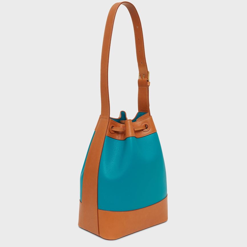 Women's Mansur Gavriel Block Bucket Bags Turquoise / Brown | AU 1472PA